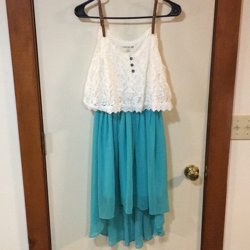 Turquoise/Cream High-Low Dress